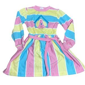 Vintage kids health Tex 6 long sleeves striped puppy colorblock dress